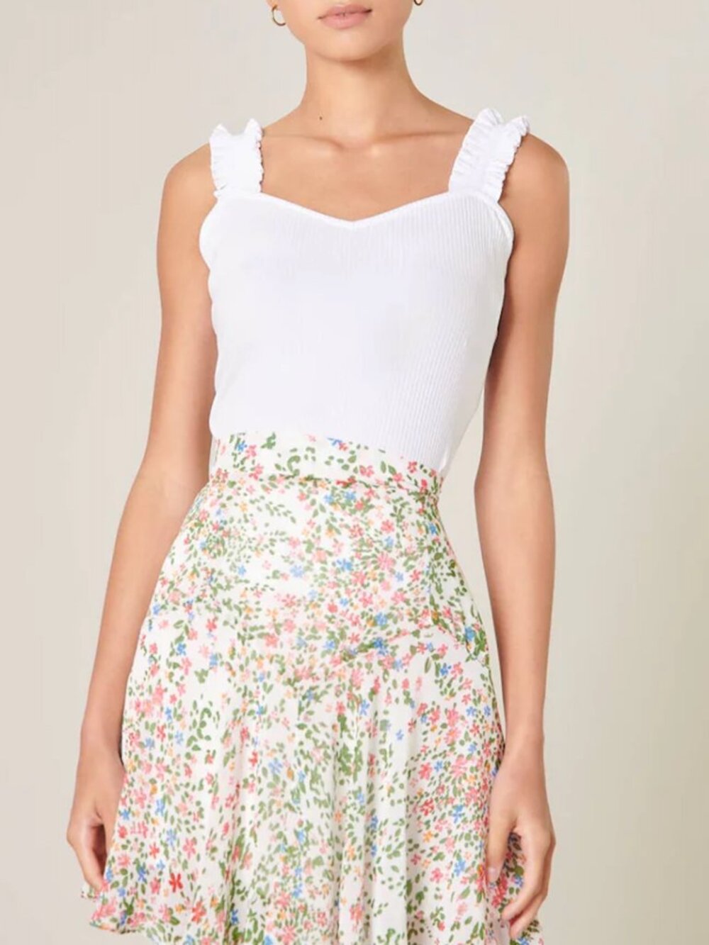 Sugarlips High Roller Ruffle Strap Ribbed Knit Tank Curve - White